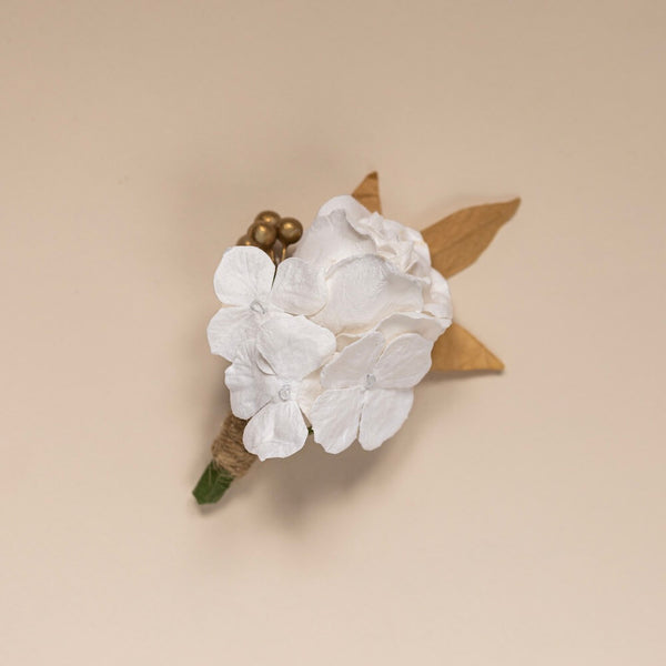 Flowrette Bijoux boutonnière papier blanc doré mariage