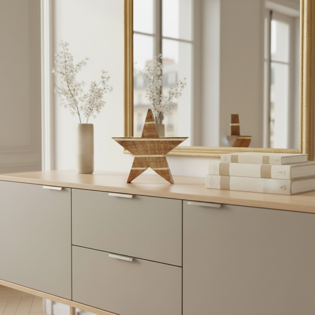 Sia Home Étoile 29 cm objet déco marron bois mangue
