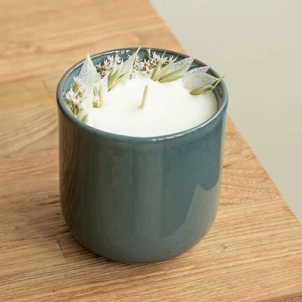 Flowrette Bougie fleurie gris bougie pot céramique 250 ml coton