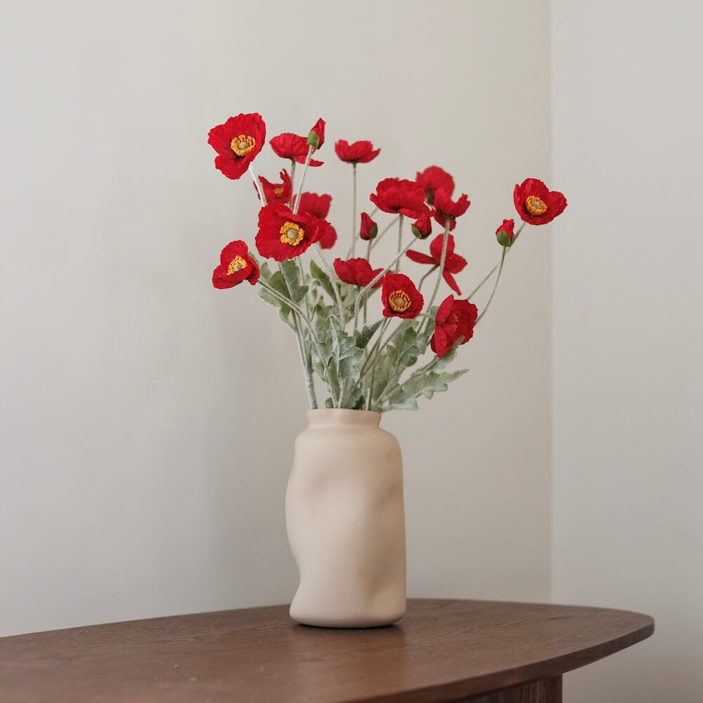 Flowrette Pavot artificiel rouge fleur tige x1 toucher naturel
