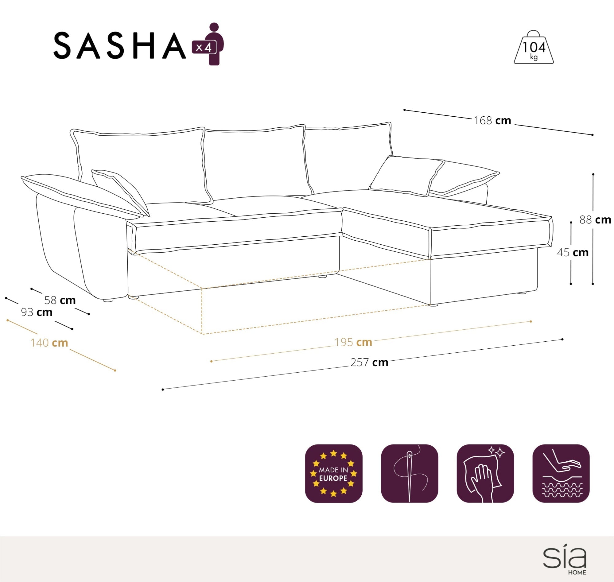 Sia Home Sasha canapé angle droit crème convertible avec coffre