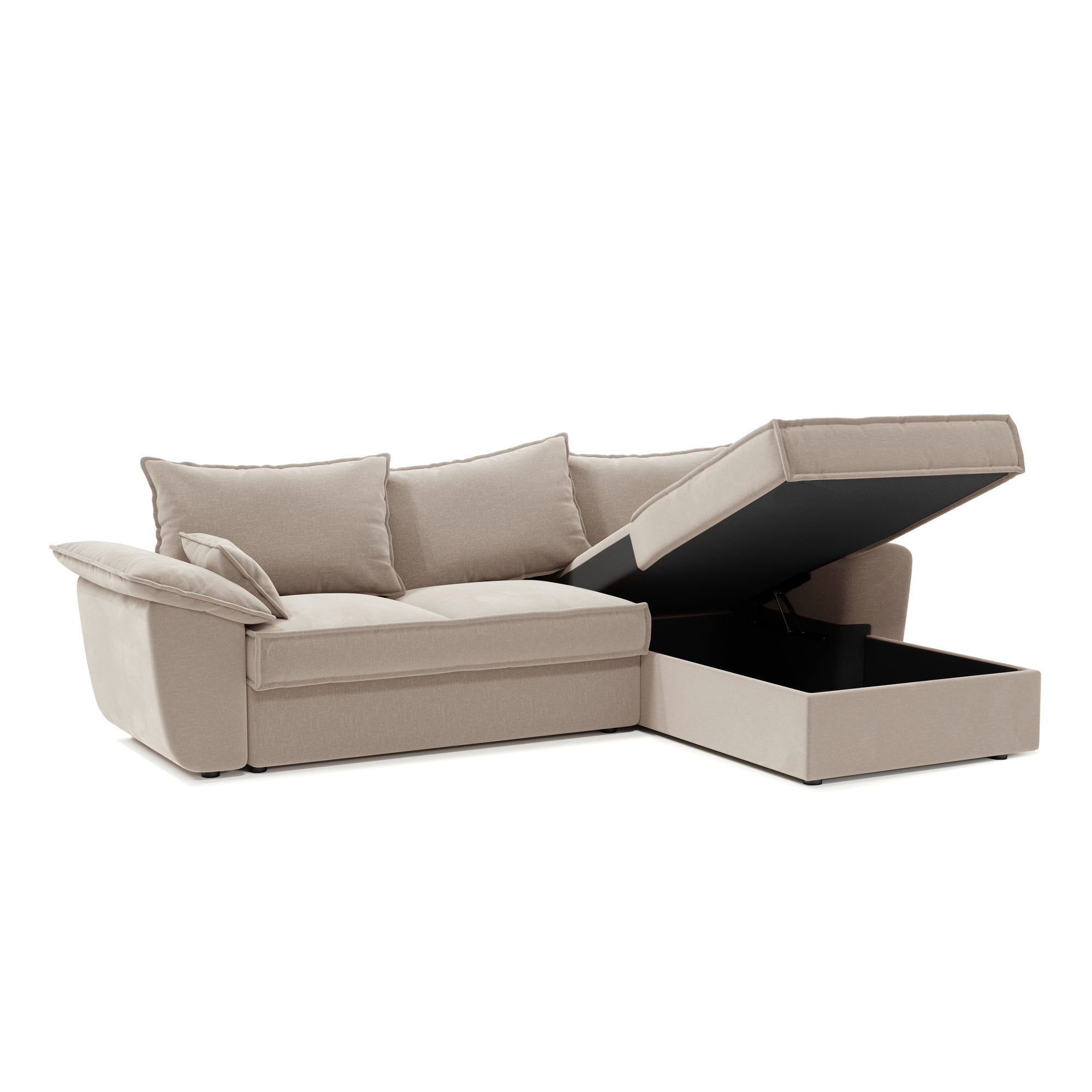 Sia Sasha canapé convertible angle droit beige coffre