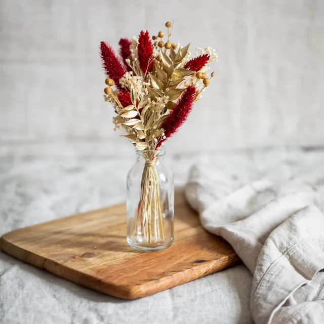 Flowrette Petit bouquet Noël rouge fleurs séchées x1 vase