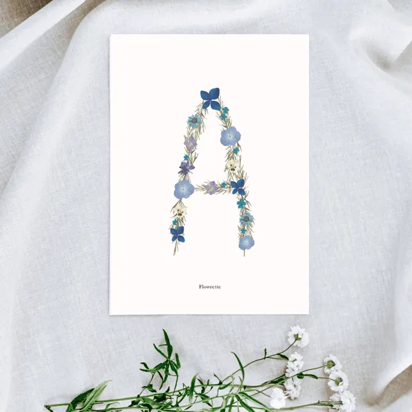 Flowrette herbier affiche lettre bleue A5 14,8x21 cm