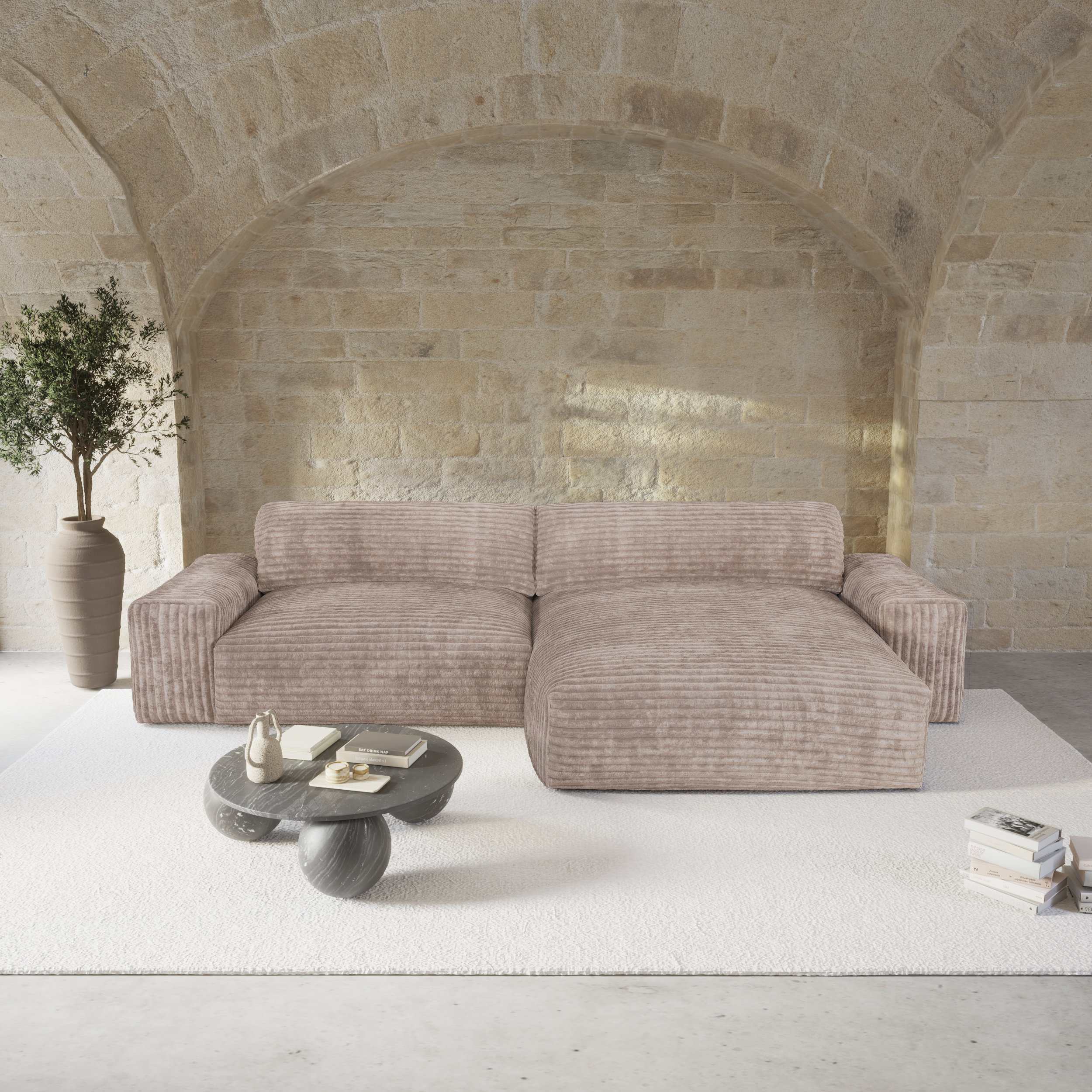 Sia Home Bliss canapé angle droit crème tissu confort