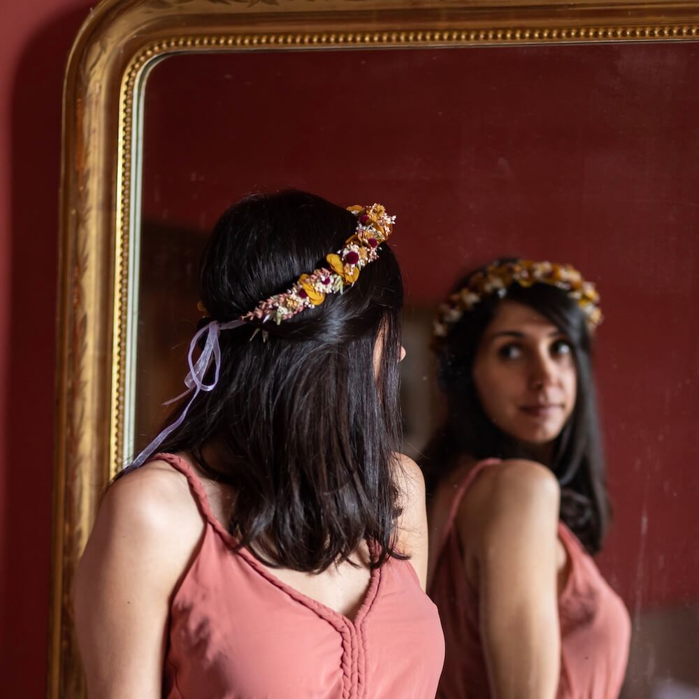 Flowrette Andrea Couronne fleurs séchées mariage automnale