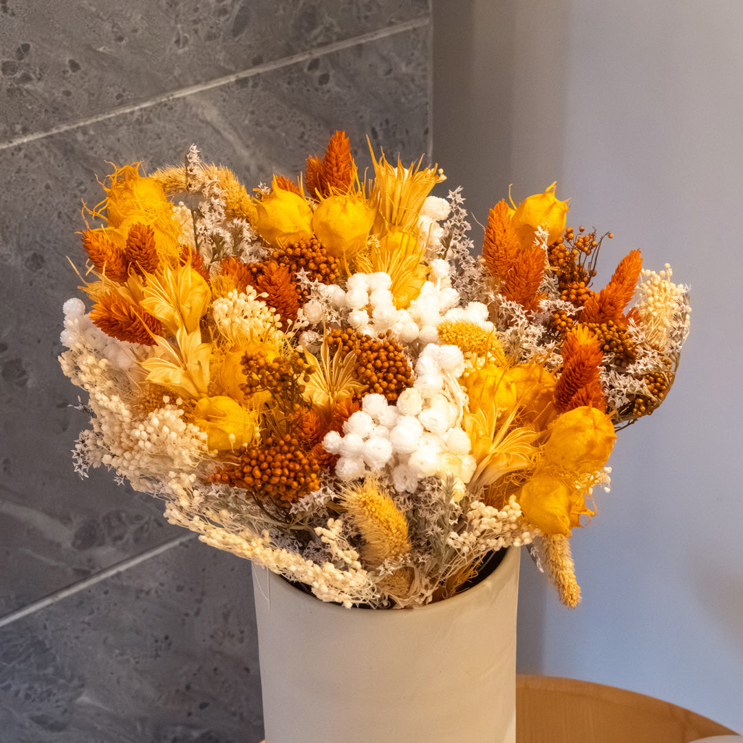 Flowrette Victor bouquet fleurs séchées jaune taille M