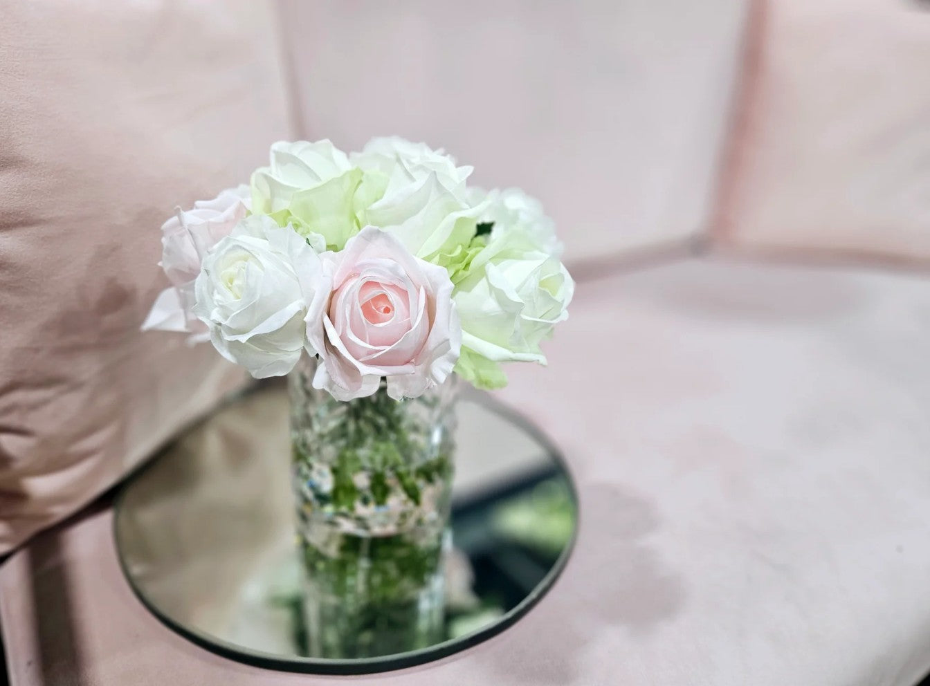 Côte Noire Herringbone Flowers HCF13 roses rose vert blanc
