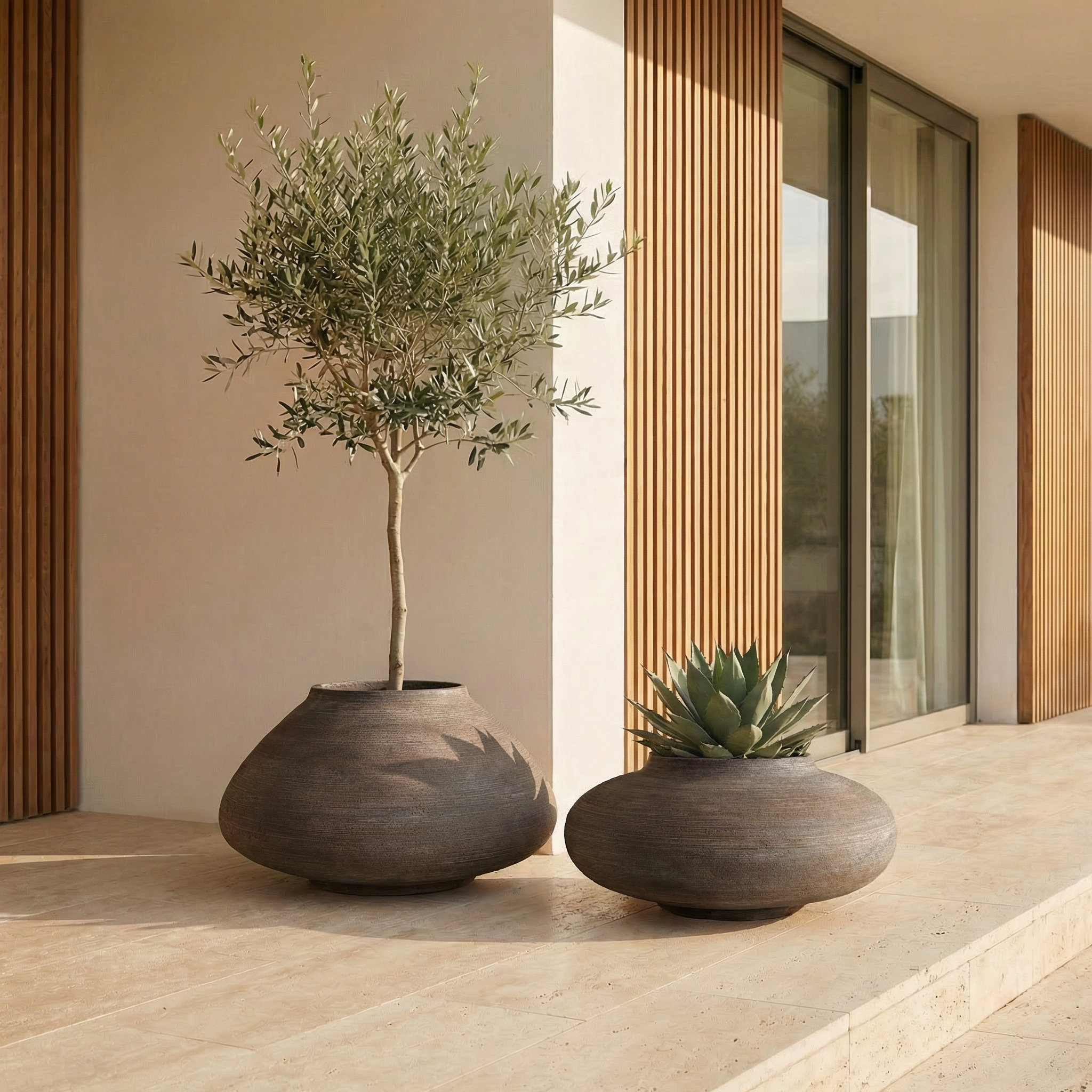 Sia Home Zen Cache-Pot 37 cm Marron Foncé Fibre Ciment