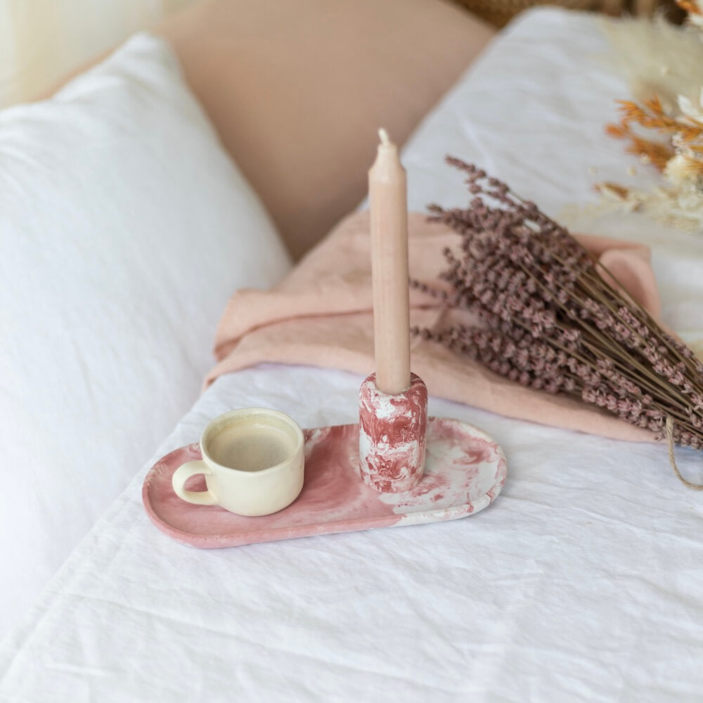 Flowrette Vide-poche béton marbré rose ovale
