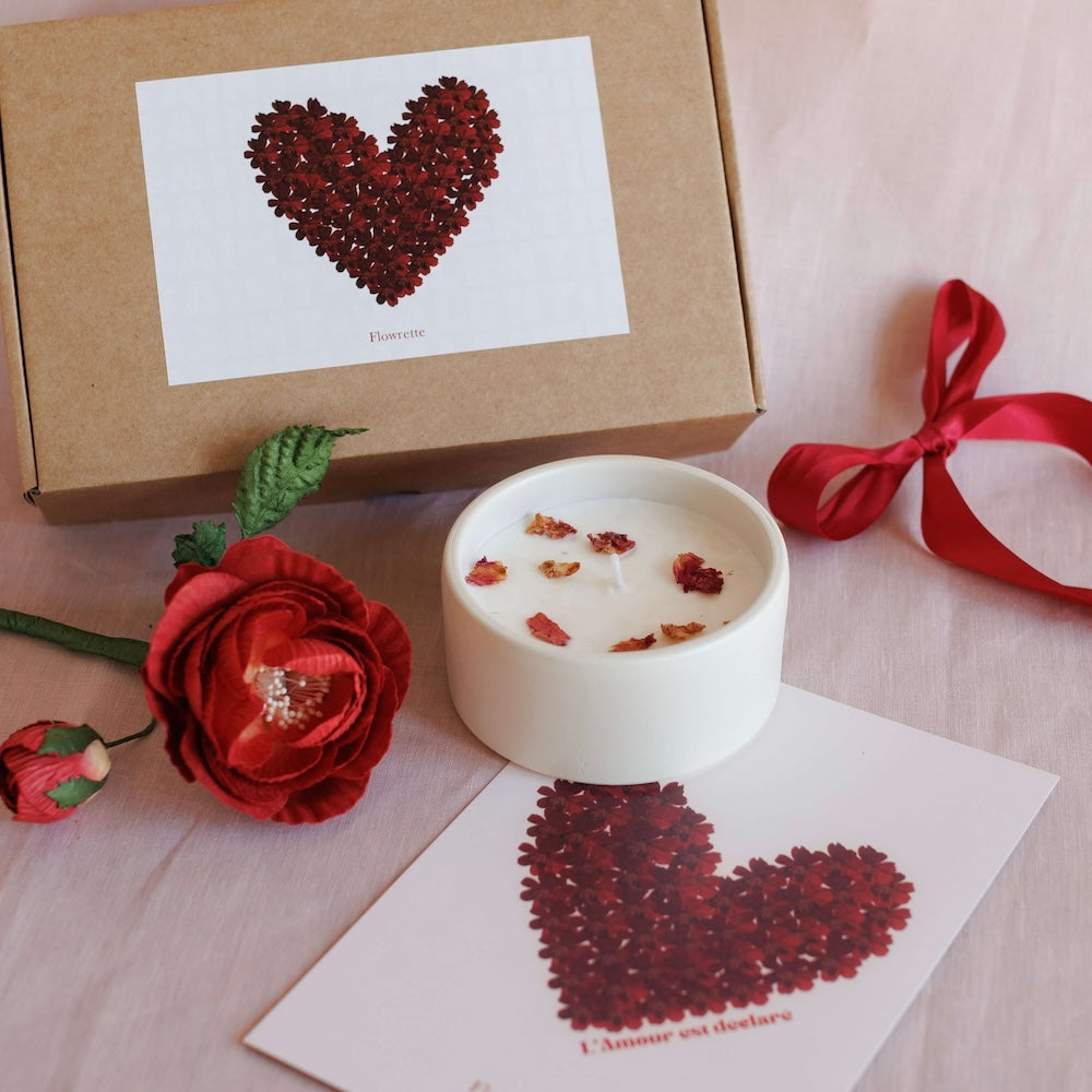 Flowrette L'Étincelle coffret bougie rose sauvage + rose papier