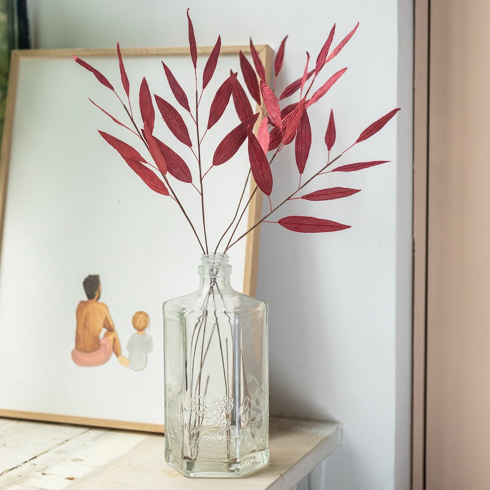 Flowrette bambou rouge fleur papier tige artisanale x1 salon