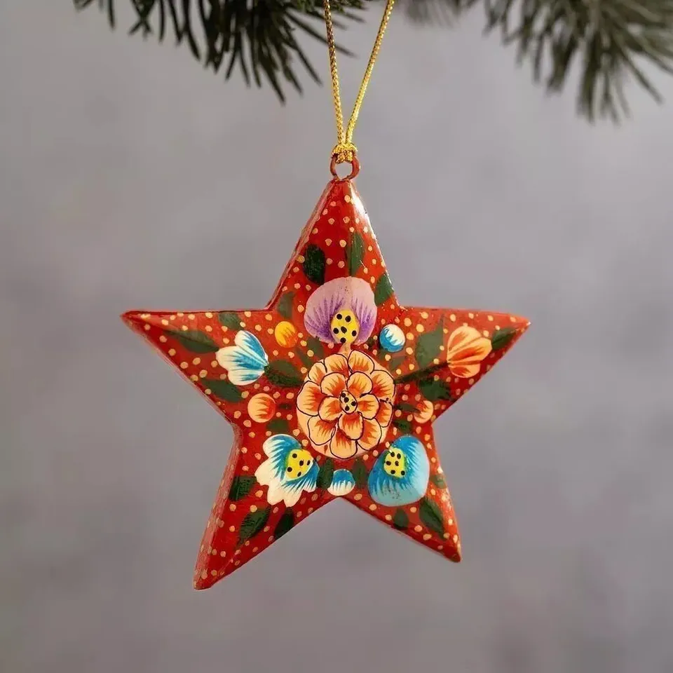 Flowrette Trio Étoiles Noël Roja décoration peinte main