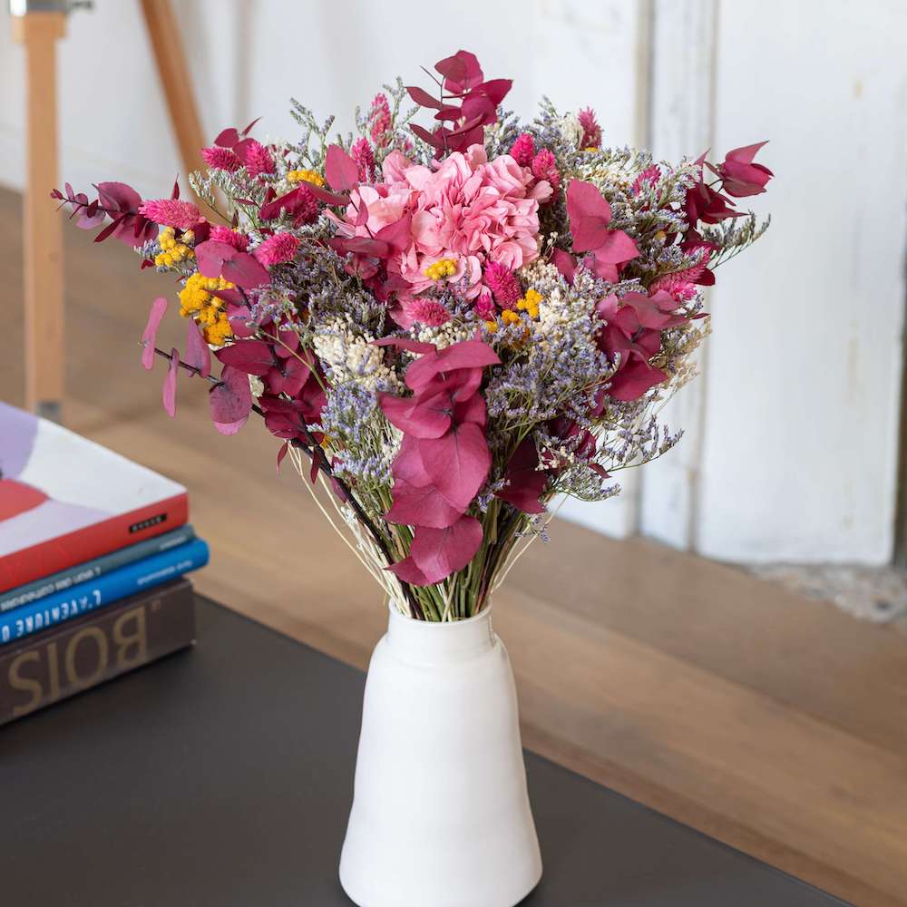 Flowrette Emile bouquet fleurs séchées taille M hortensia rose
