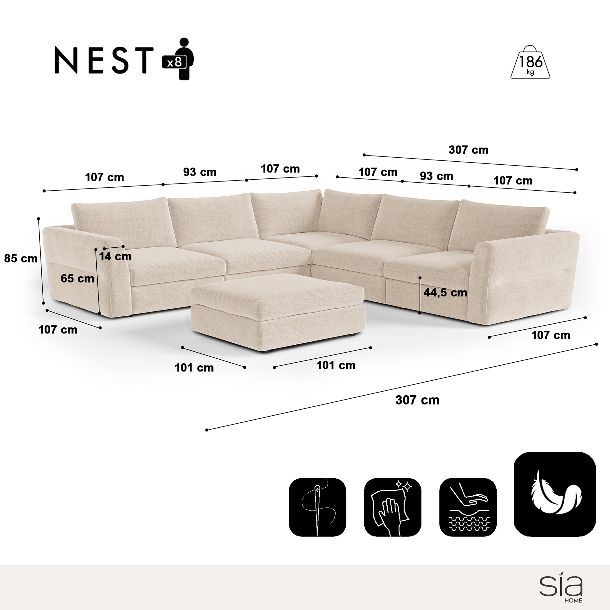 Sia Home Nest canapé panoramique modulable 8 places