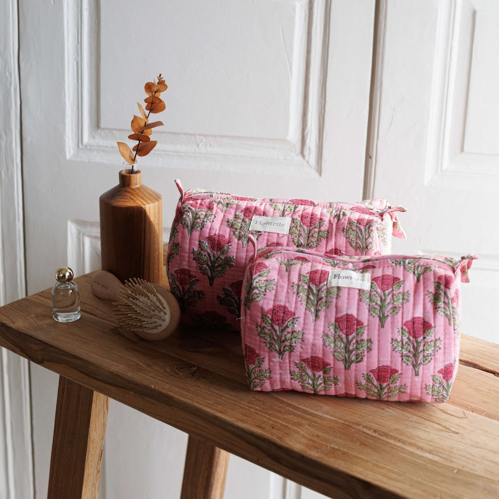 Flowrette Kanpur trousse toilette coton jaune block print