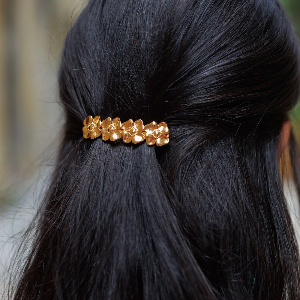 Flowrette Bertille barrette fleurs cerisier doré