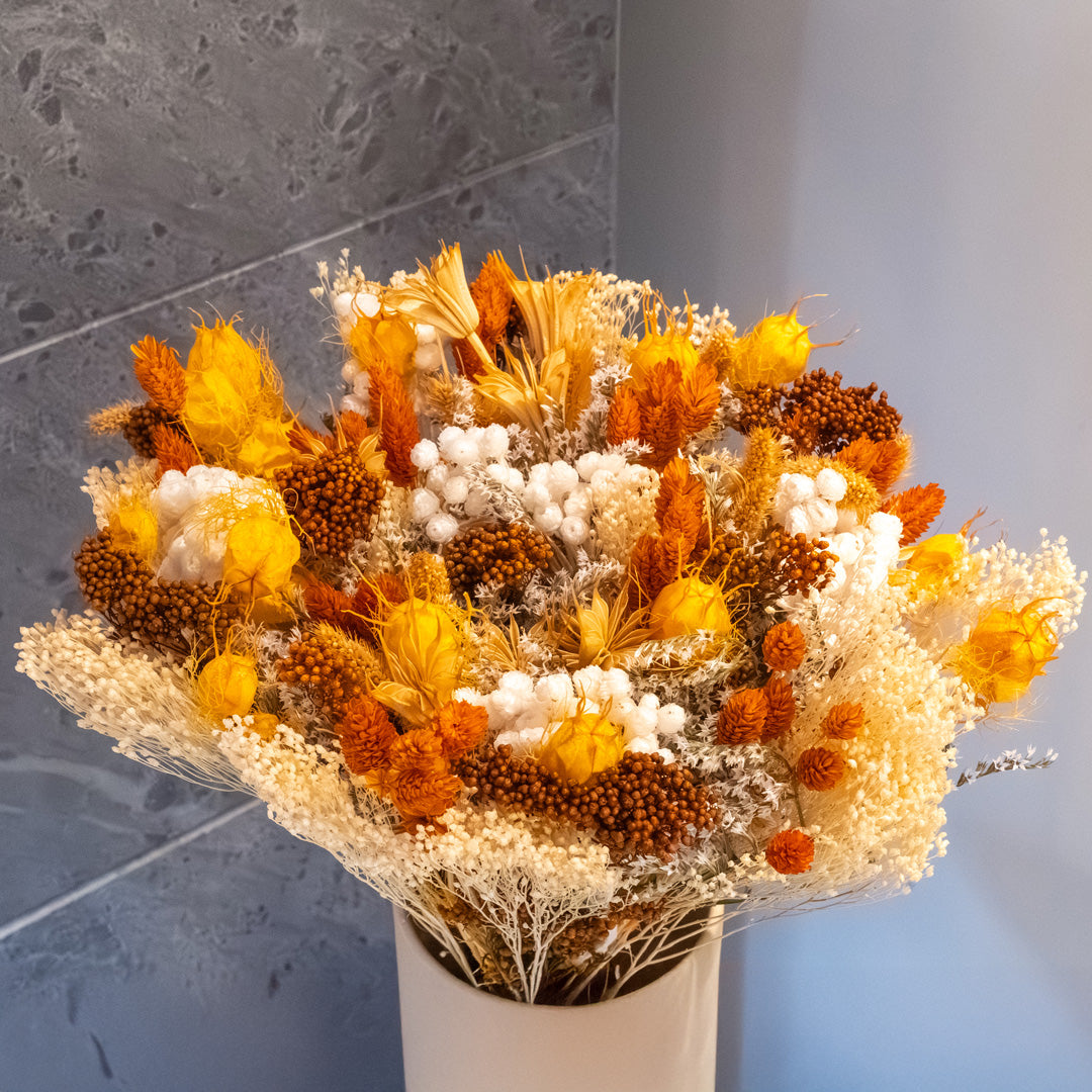 Flowrette Victor bouquet fleurs séchées jaune taille M