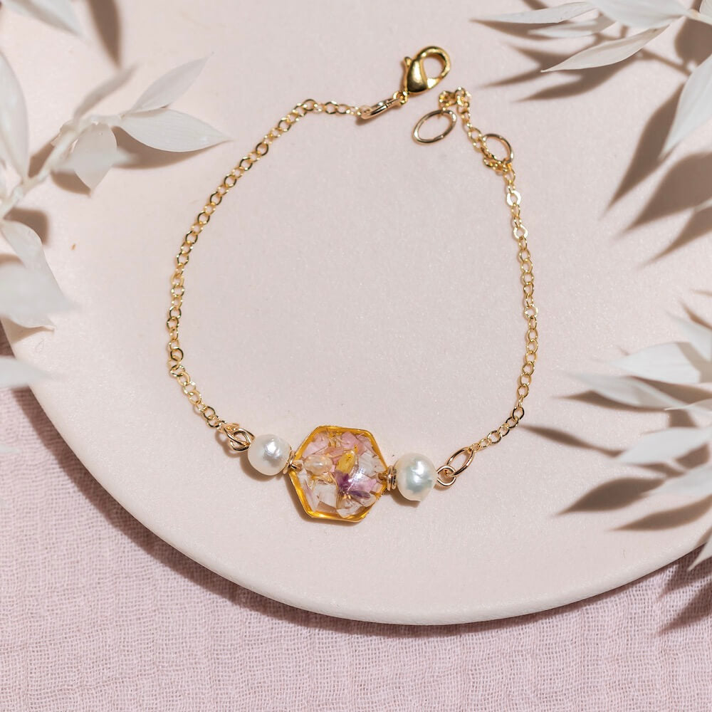 Flowrette Bijoux Bracelet Scarlette fleurs séchées or fin