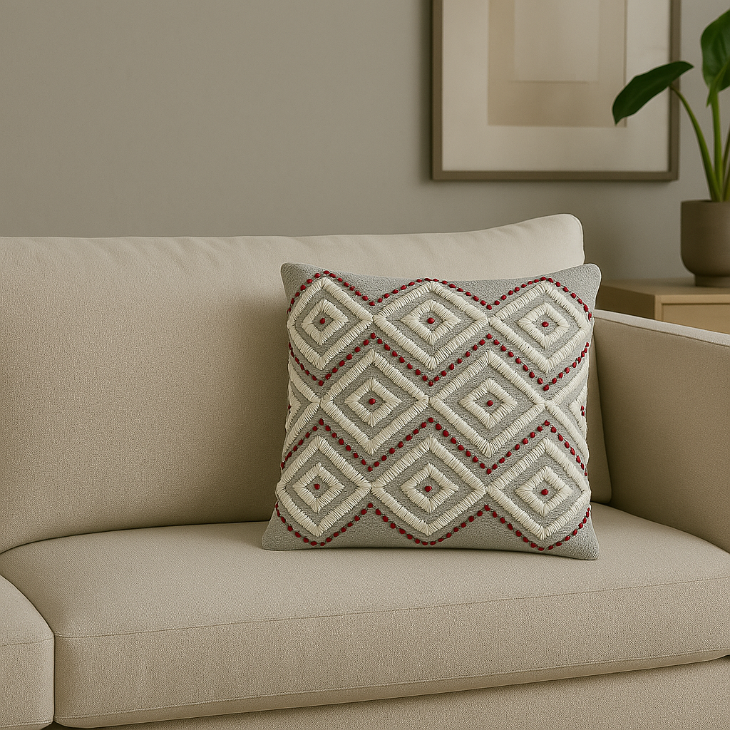 Sia Home Diamond Housse Coussin 40 cm Gris Laine