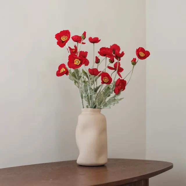 Flowrette Pavot artificiel rouge fleur tige x1 toucher naturel