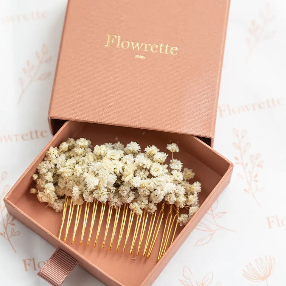 Flowrette Peigne gypsophile naturel bijou cheveux mariage