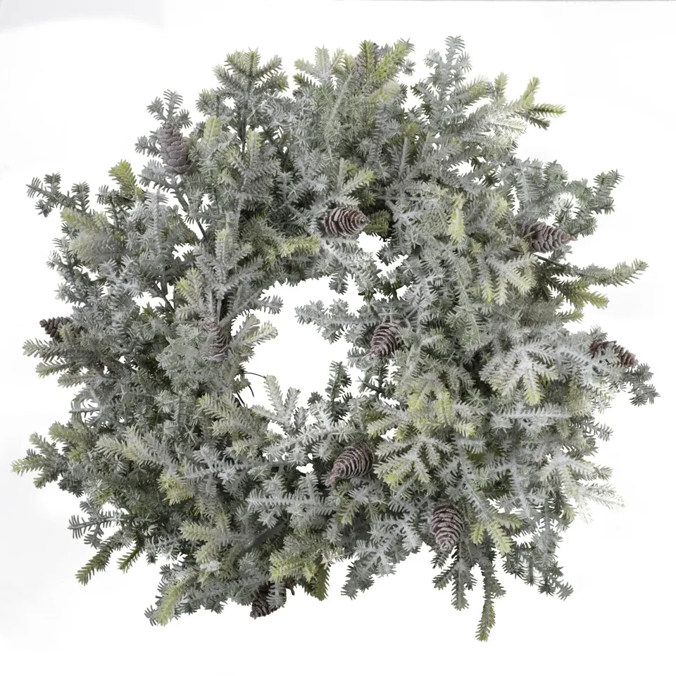 Feuillazur Couronne pin enneigé 50cm déco Noël artificielle