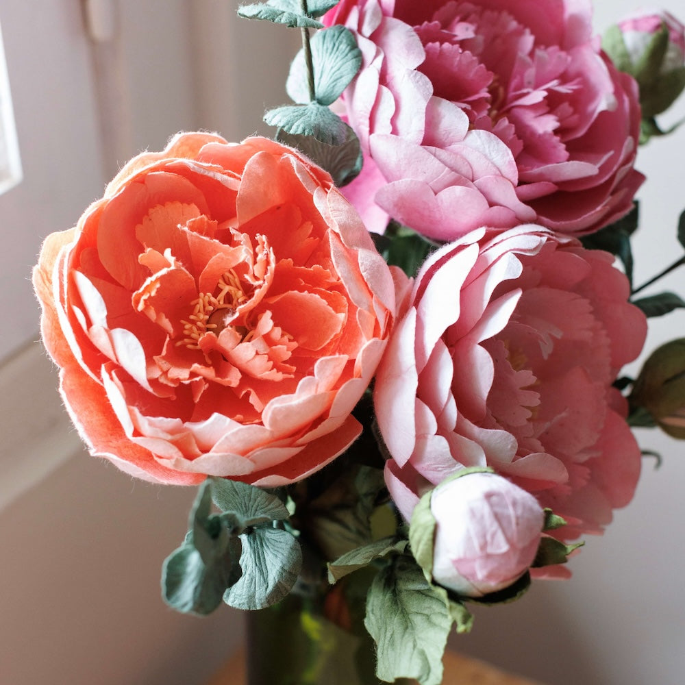 Flowrette trio de pivoines bouquet papier fait main durable
