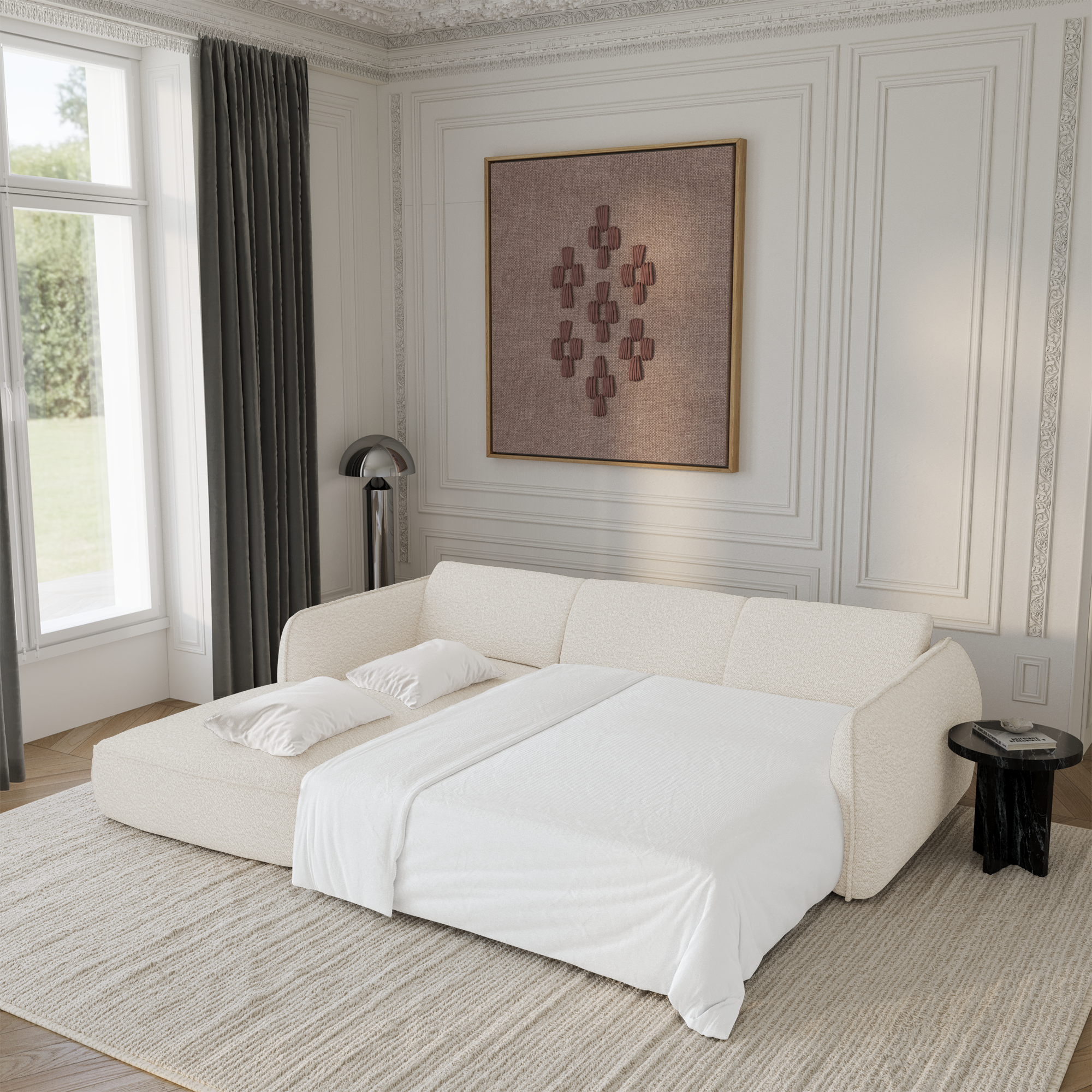 Sia Home Livia canapé d'angle convertible crème 274 cm