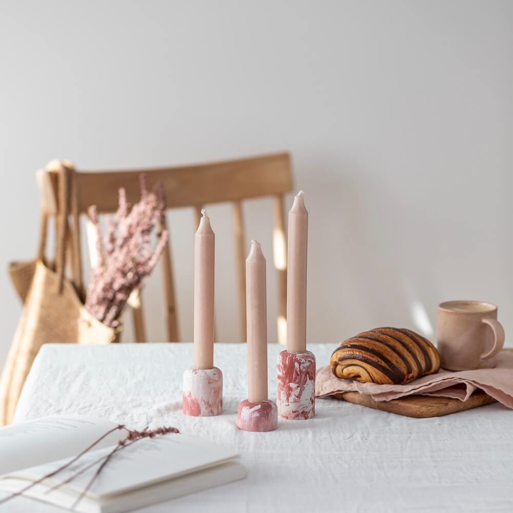 Flowrette trio bougeoirs béton marbré rose lot 3