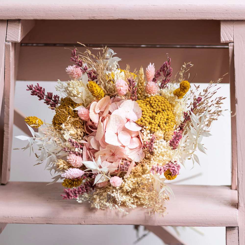 Flowrette Léopold bouquet fleurs séchées jaune rose S