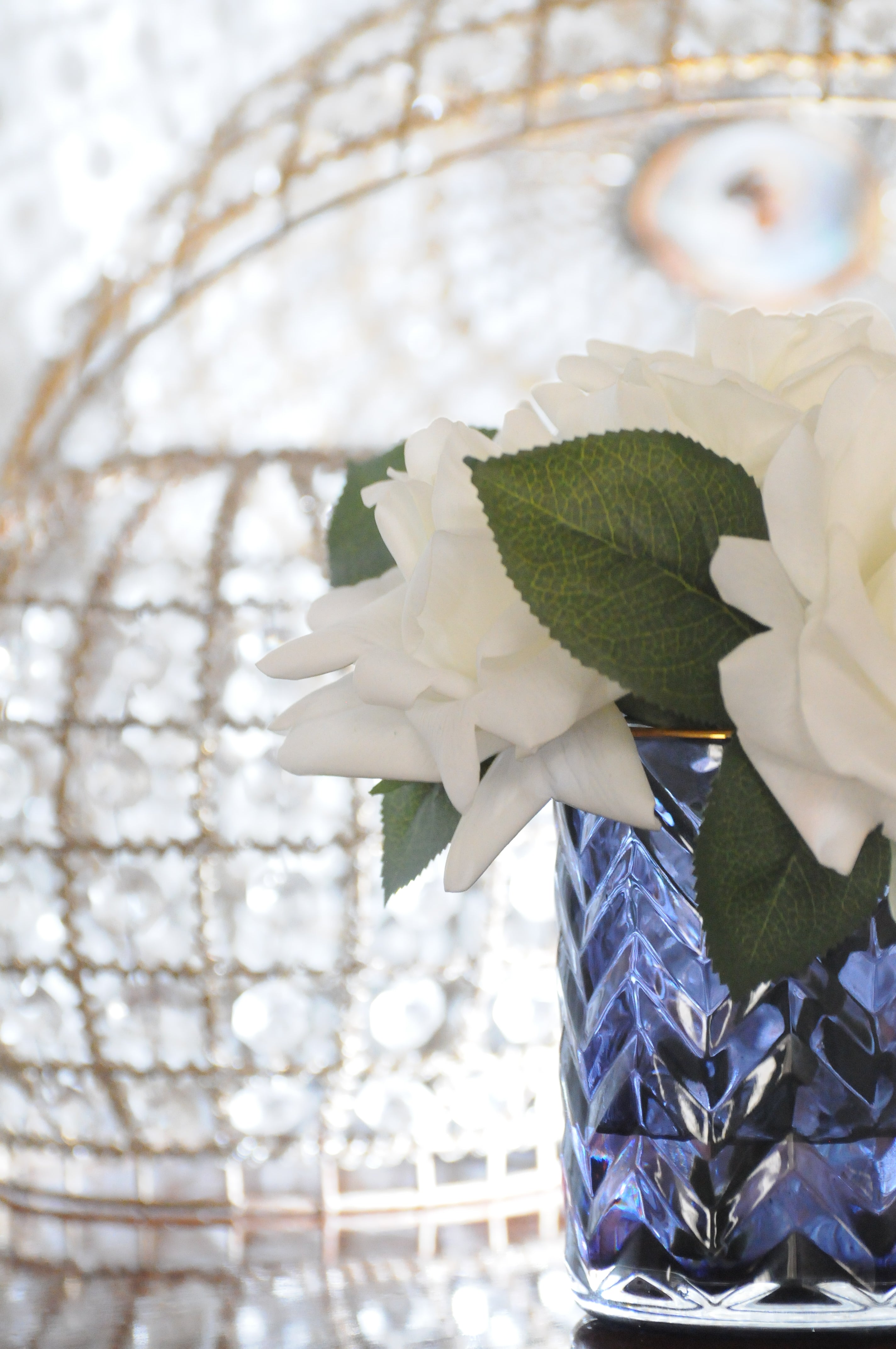 Côte Noire Herringbone fleurs roses blanches HCF04 bleu