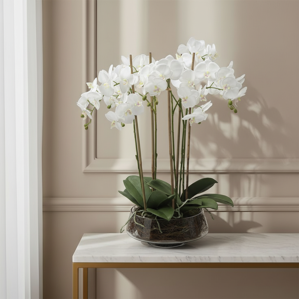 Sia Lena composition orchidée artificielle blanc 72 cm
