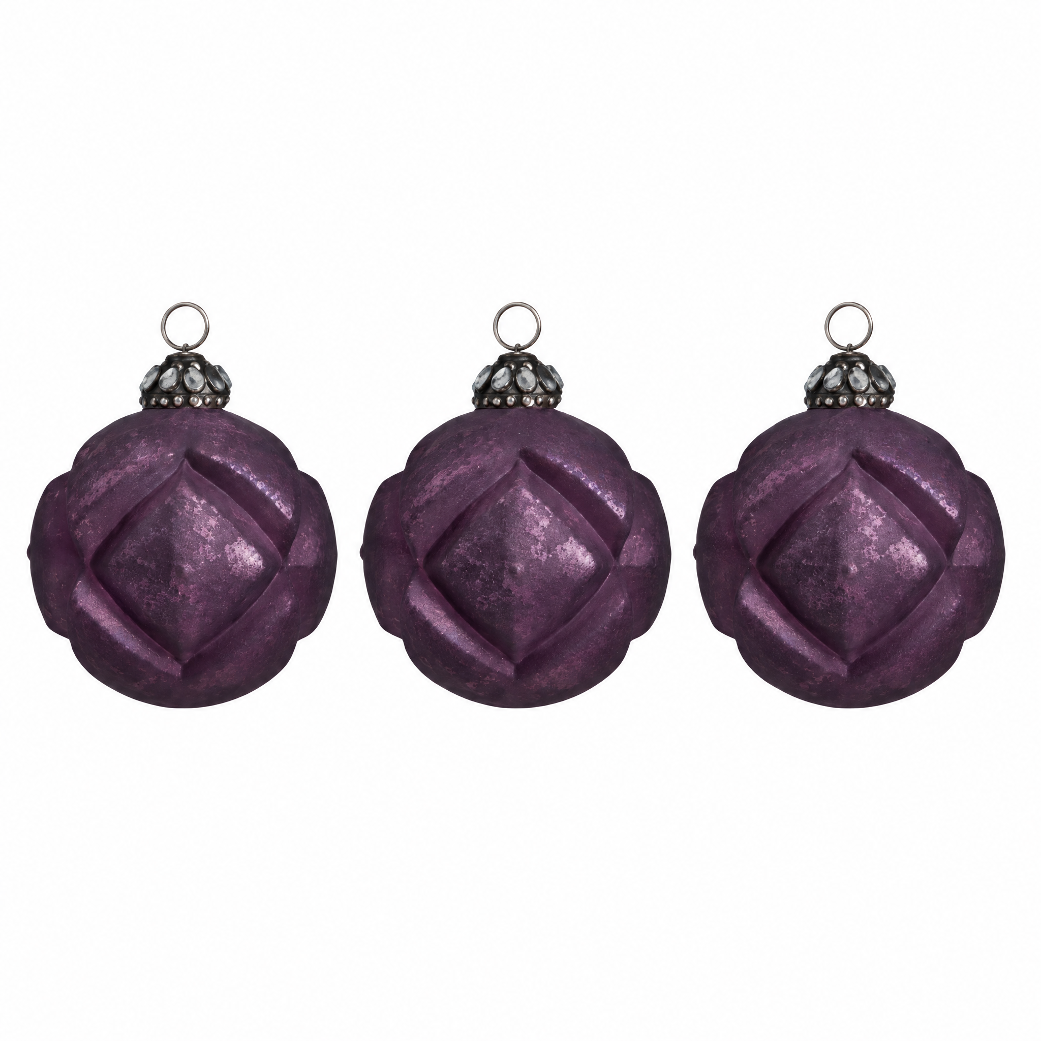 Sia Home Matelassé boules de Noël violet lot de 3 10 cm