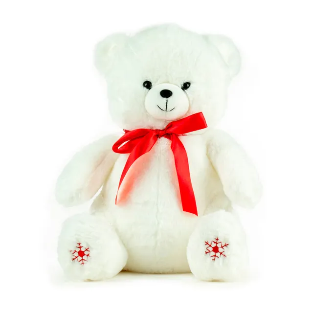 Feuillazur Rungis Ours peluche blanc nœud rouge 40cm