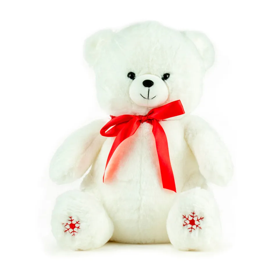 Feuillazur Rungis Ours peluche blanc nœud rouge 40cm