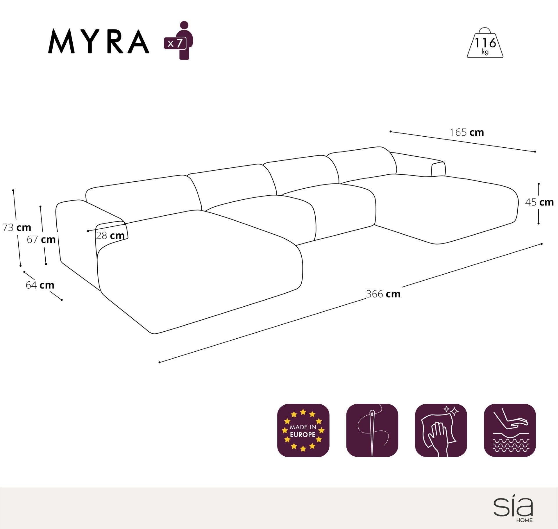 Sia Home Myra canapé symétrique crème beige 356 cm