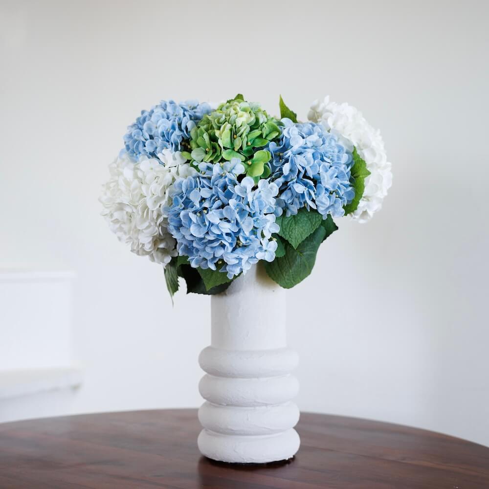 Flowrette hortensias bouquet fleurs artificielles bleu vert blanc
