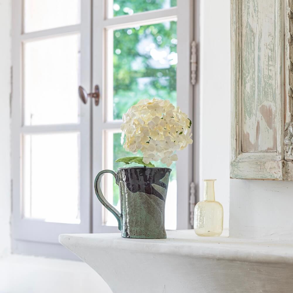 Flowrette Hortensia en papier crème fleur tige x1 sans entretien