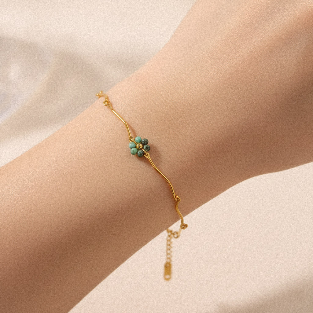 Flowrette Anémone bracelet doré perles vert émeraude