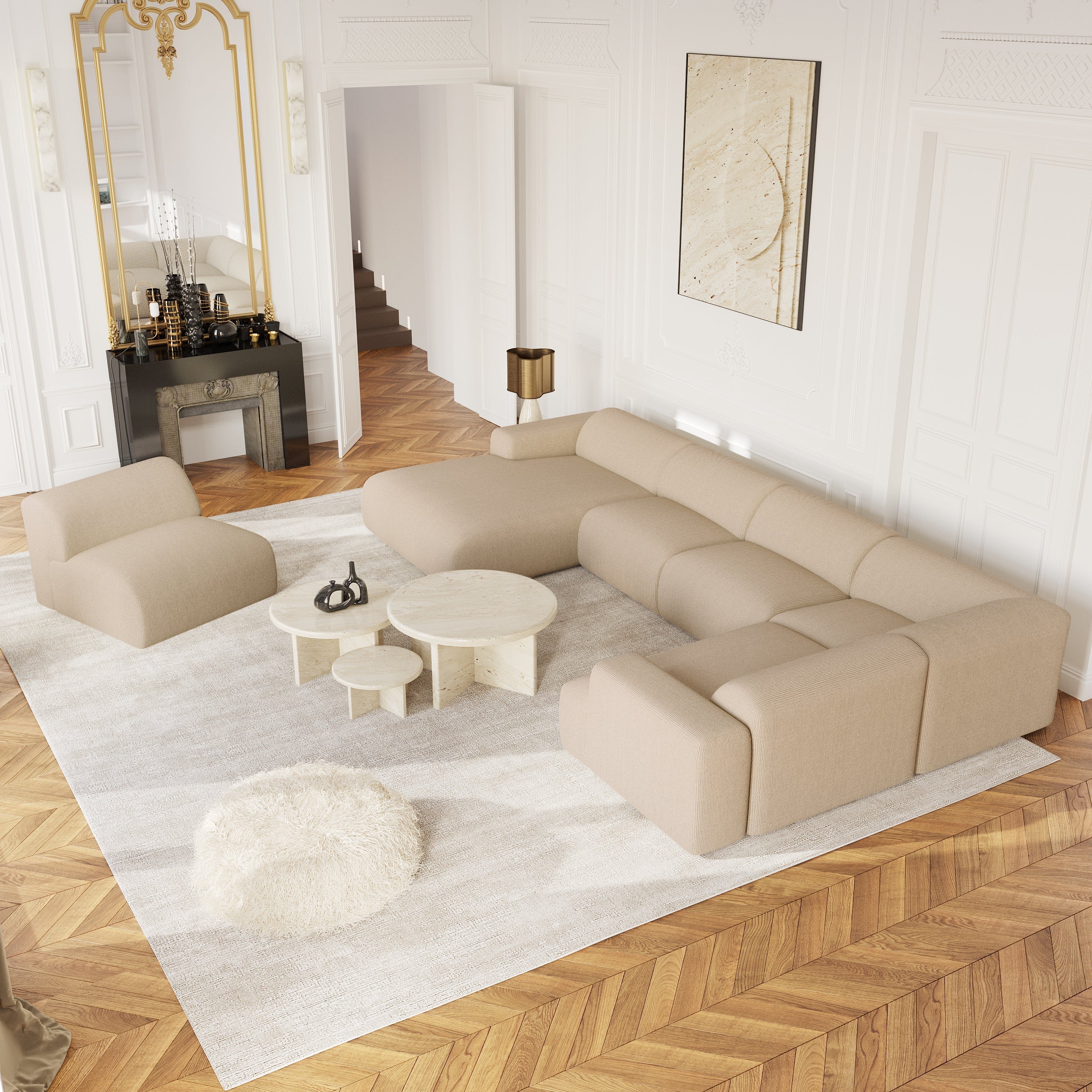 Sia Home Myra canapé panoramique gauche 5 places crème