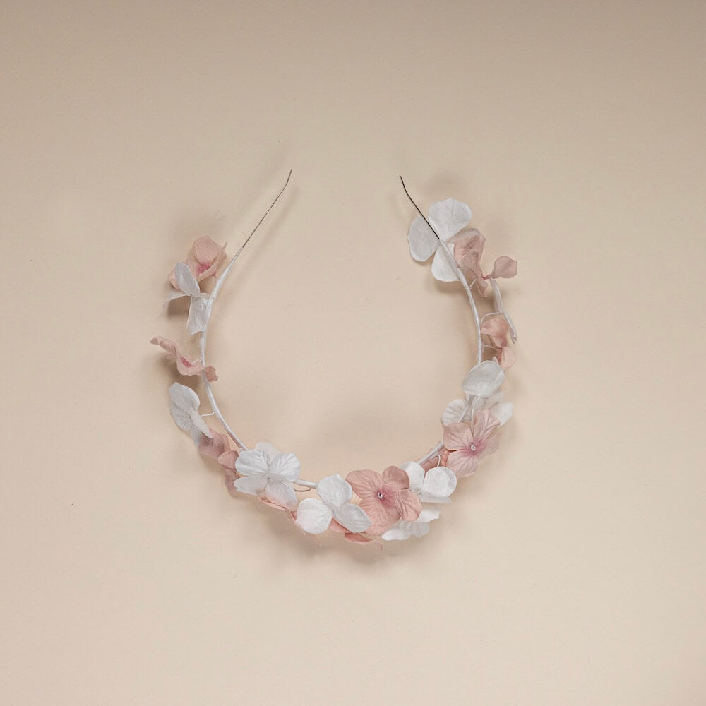 Flowrette serre-tête papier blanc rose S mariage