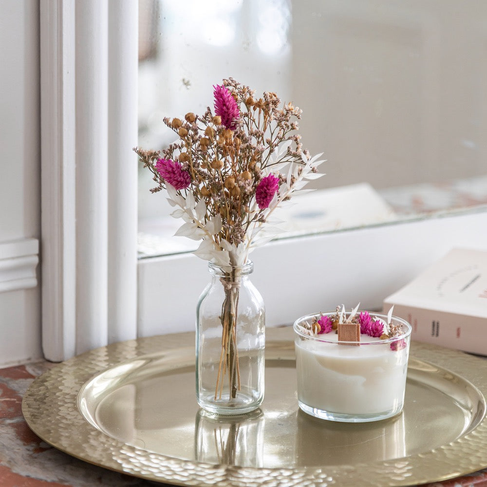 Flowrette Décoration Coffret Épistolaire ivoire bouquet bougie