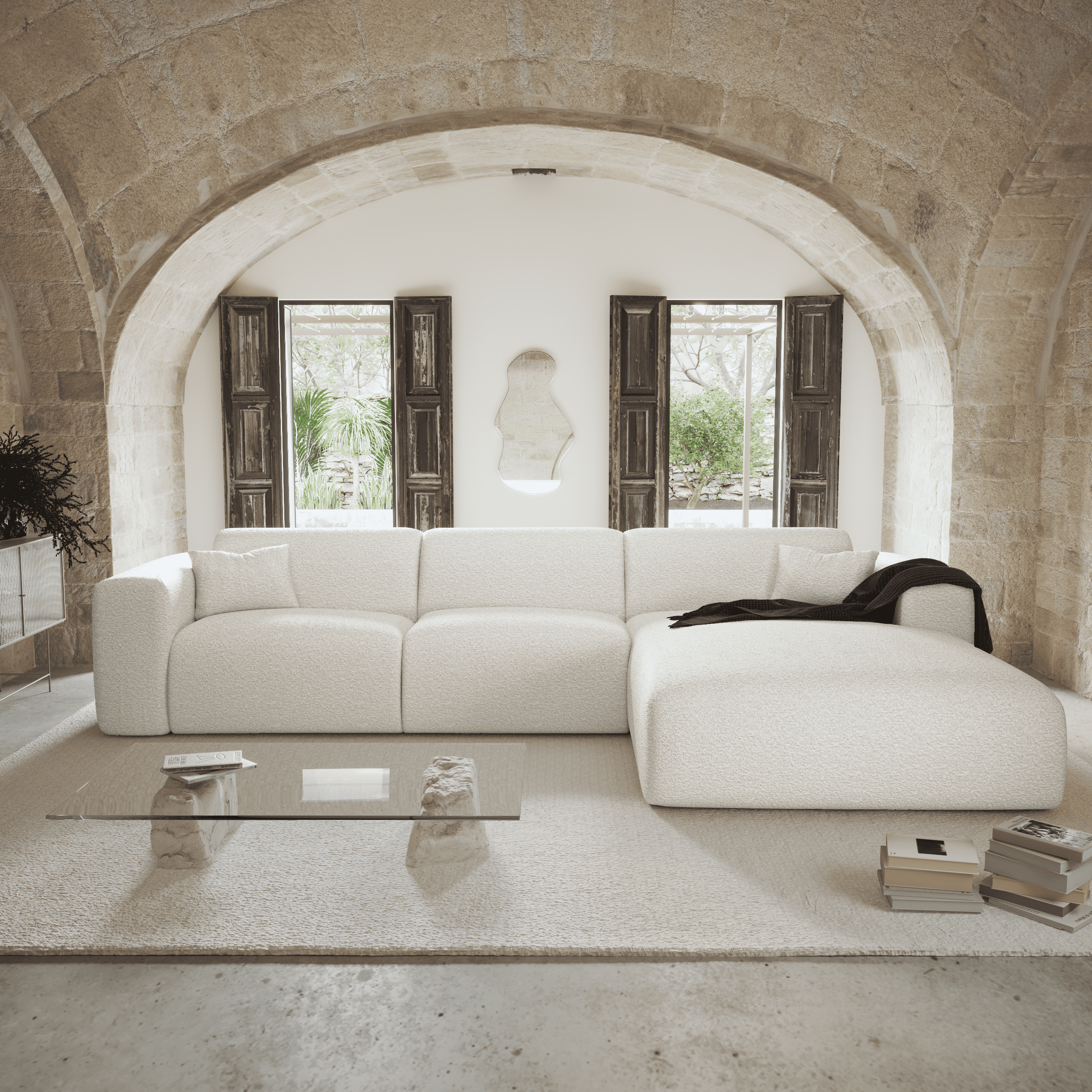 Sia Home Myra canapé d'angle droit convertible crème 5 places