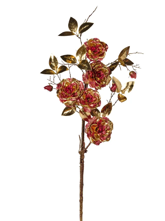 Feuillazur Produits de saison Rose métallique fleur artificielle rouge 150cm