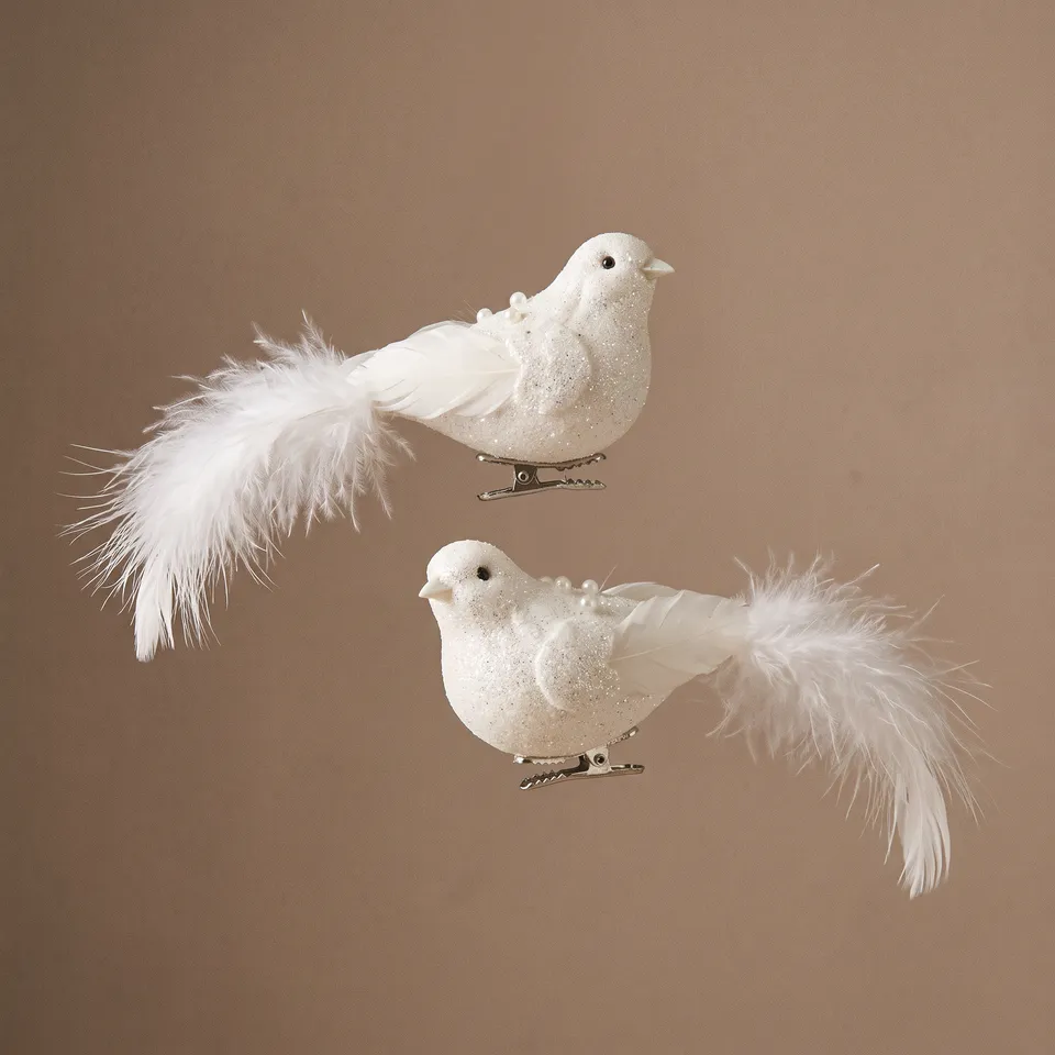 Sia Home Boules et suspensions Clips Oiseaux 8 cm set 2 blanc