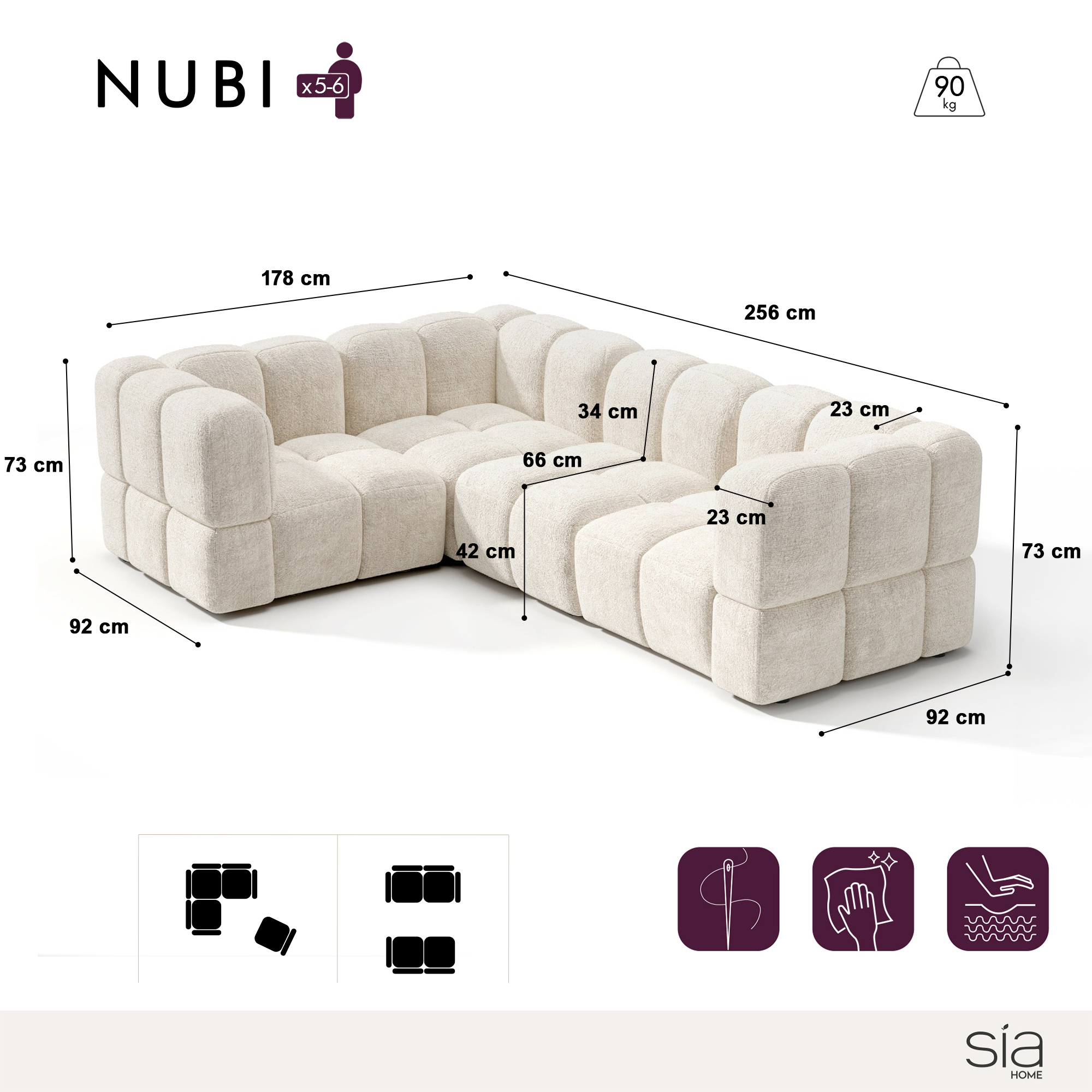 Sia Home Nubi canapé angle gauche modulable 256x178