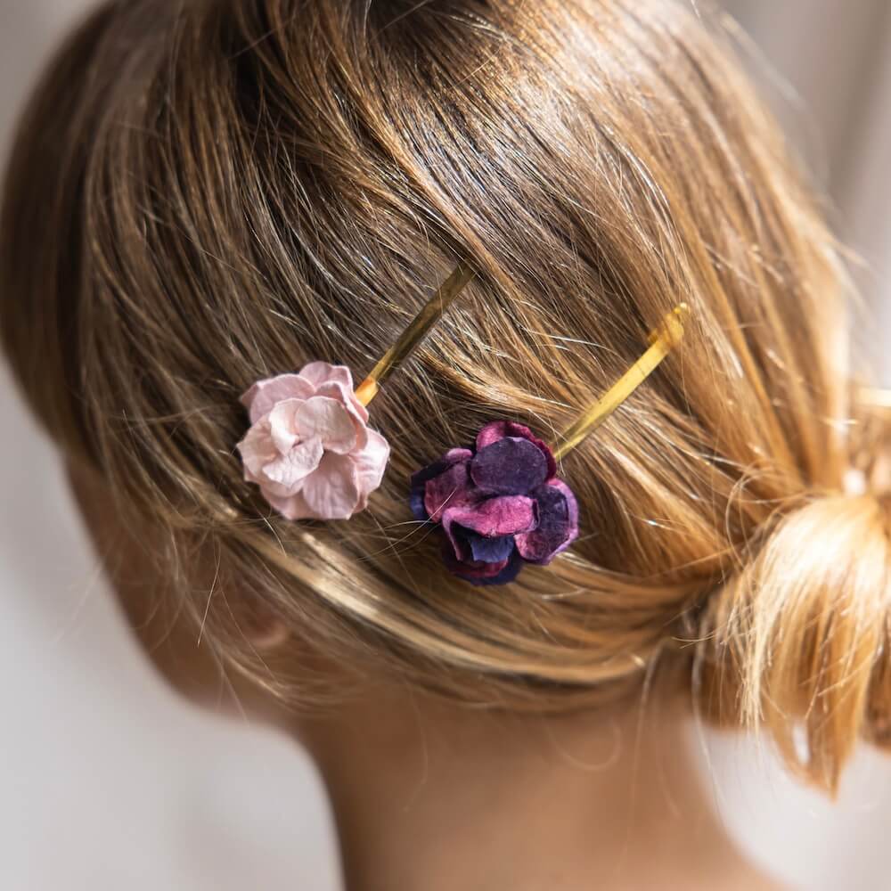 Flowrette Trio barrettes fleurs papier violet hortensia x3
