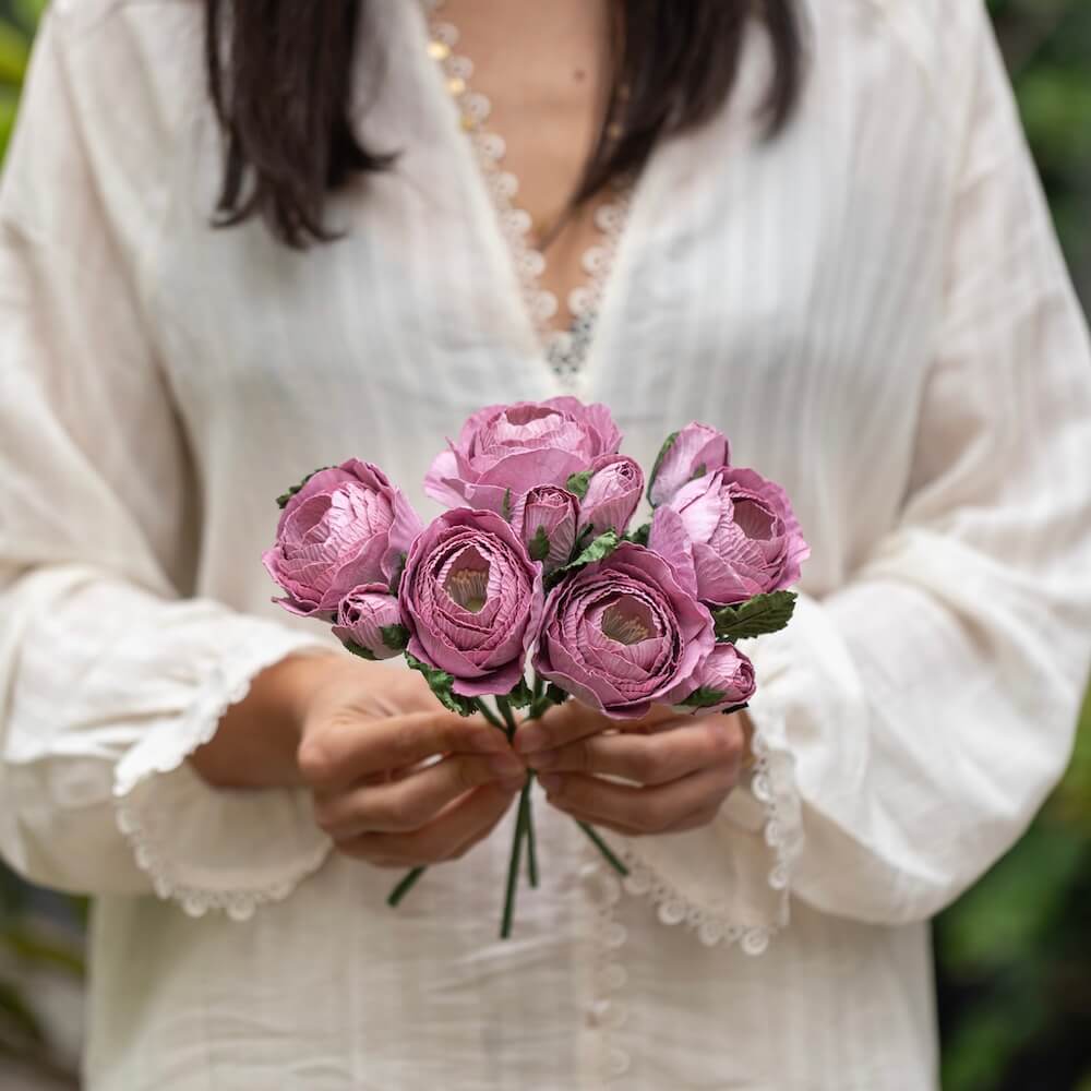 Flowrette Rose Queen mauve fleur papier tige x1