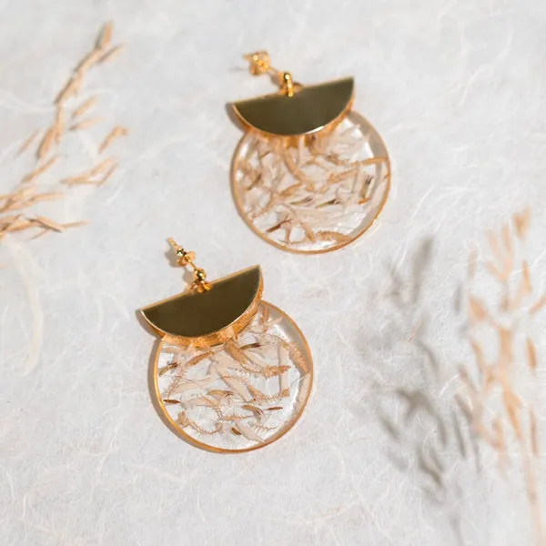 Flowrette Alba grandes boucles d'oreilles fleurs séchées dorées